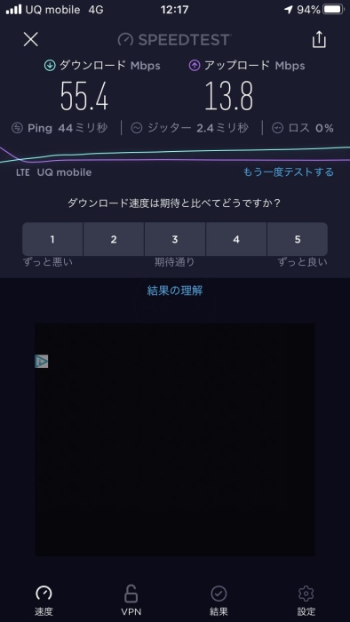 UQモバイル　速度測定　昼